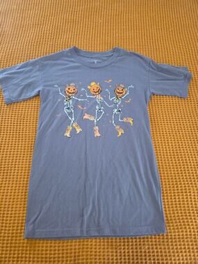 Western Skeleton Pumpkin Jack-o-Lantern Cowboy Cowgirl Halloween T Shirt Grey S